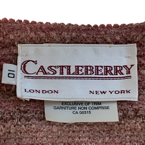 Vintage 80’s Castleberry Stretch Tweed Jacket & Skirt Suit In Pink | Size 10 - Picture 13 of 16
